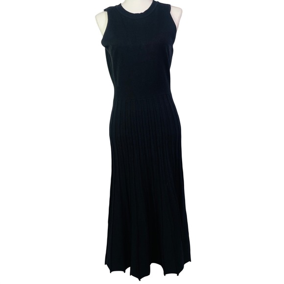 Unbranded Dresses & Skirts - Black Sleeveless Maxi Dress Women's M Knit Pleated Crew Neck Solid Minimalist